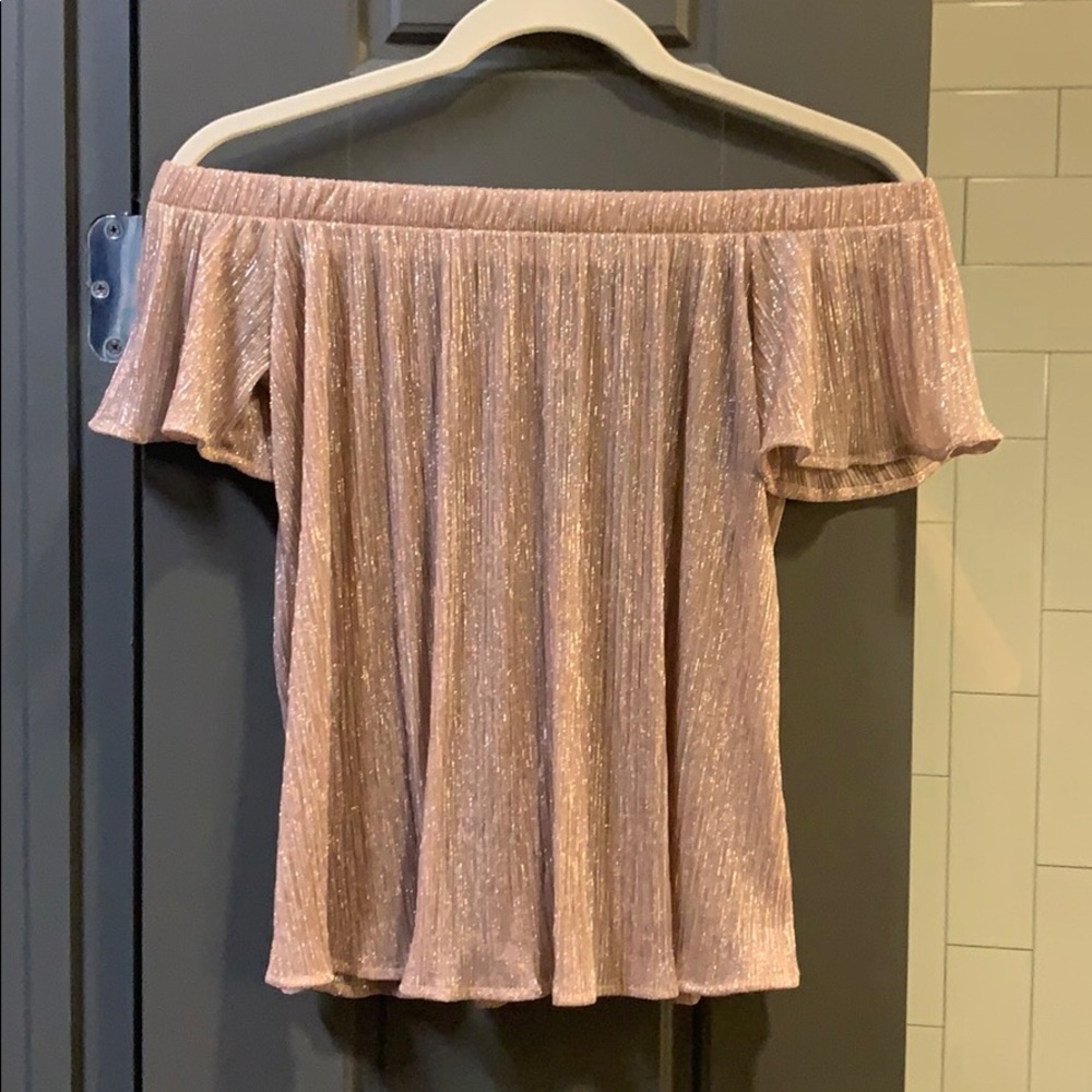 Off the shoulder pink shimmer blouse